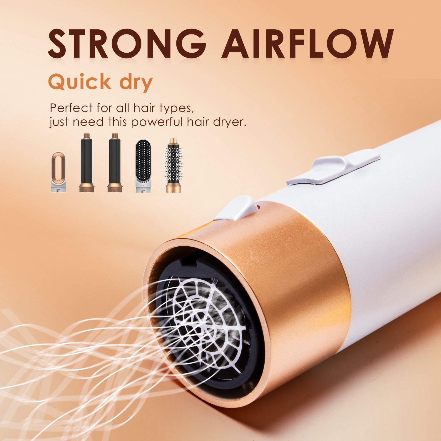 Hair Dryer Brush, Hot Air Brush, 5 In 1 Blow Dryer Brush For Drying Straightening Curling Volumizing Multi Hair Style, White Gold Hair Dryer Brush, Hot Air Brush, 5 In 1 Blow Dryer Brush For Drying Straightening Curling Volumizing Multi Hair Style, White Gold