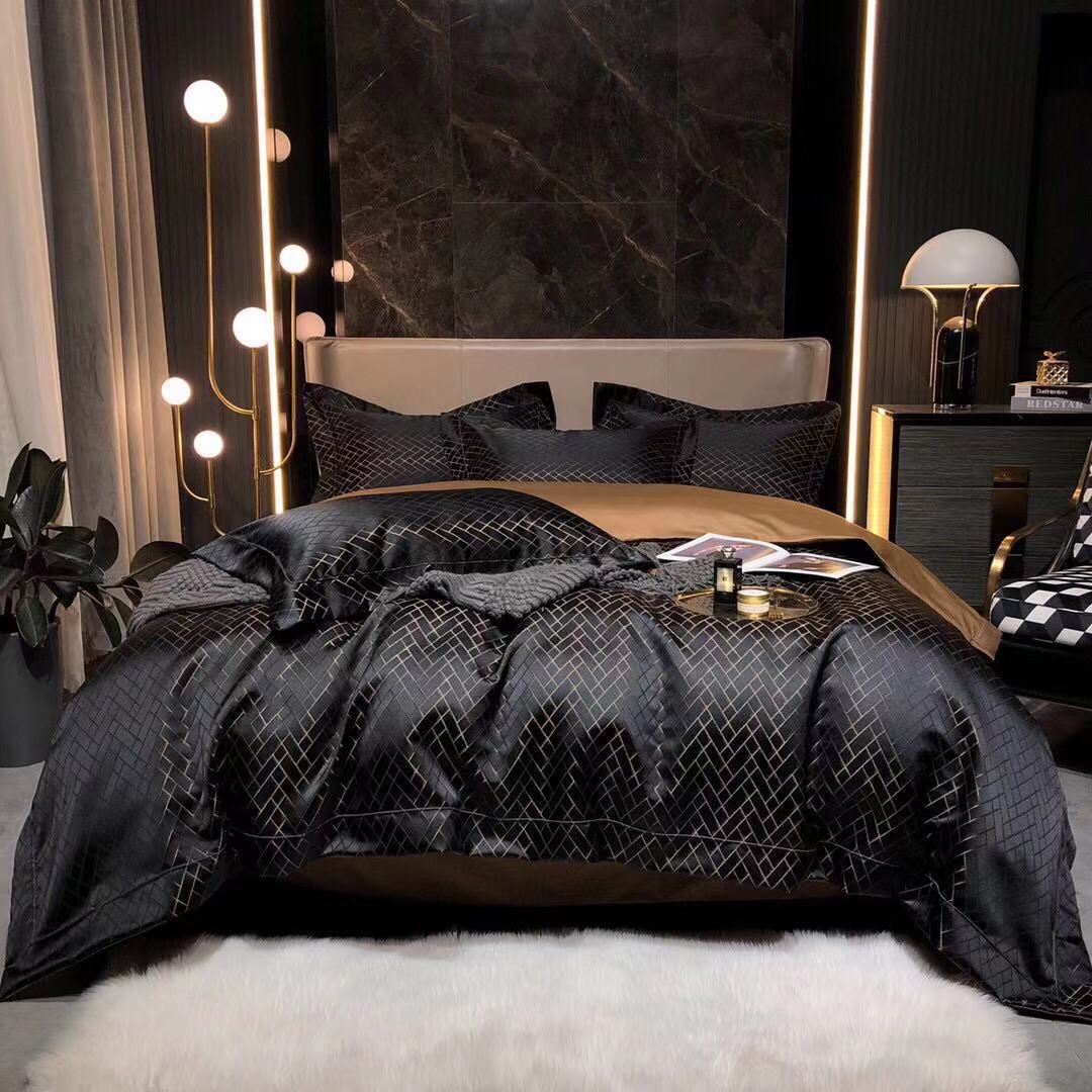 Luxury Retro Style Black Gold 120 Yarn-dyed Jacquard Cotton Bed Four-piece Set Luxury Retro Style Black Gold 120 Yarn-dyed Jacquard Cotton Bed Four-piece Set