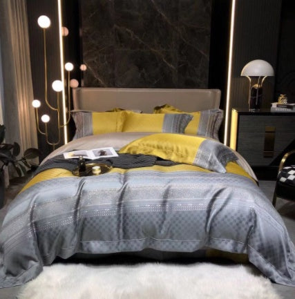 Luxury Retro Style Black Gold 120 Yarn-dyed Jacquard Cotton Bed Four-piece Set Luxury Retro Style Black Gold 120 Yarn-dyed Jacquard Cotton Bed Four-piece Set