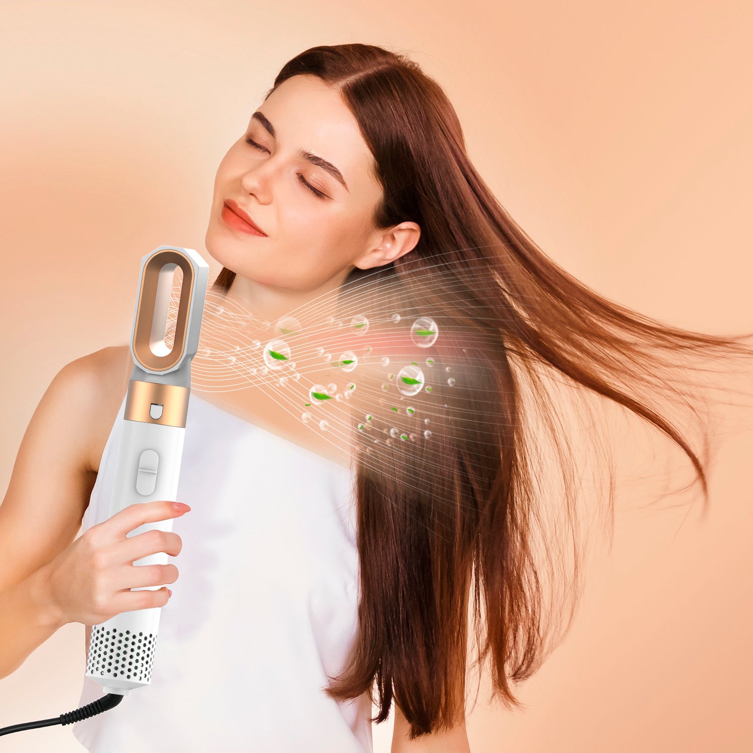 Hair Dryer Brush, Hot Air Brush, 5 In 1 Blow Dryer Brush For Drying Straightening Curling Volumizing Multi Hair Style, White Gold Hair Dryer Brush, Hot Air Brush, 5 In 1 Blow Dryer Brush For Drying Straightening Curling Volumizing Multi Hair Style, White Gold