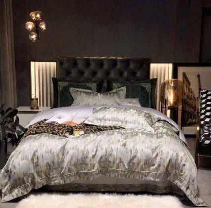Luxury Retro Style Black Gold 120 Yarn-dyed Jacquard Cotton Bed Four-piece Set Luxury Retro Style Black Gold 120 Yarn-dyed Jacquard Cotton Bed Four-piece Set