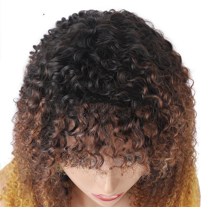 Real Hair Full Mechanism Headgear Three-color Smooth Hair Cover Kinky Curly Wigs Real Hair Full Mechanism Headgear Three-color Smooth Hair Cover Kinky Curly Wigs