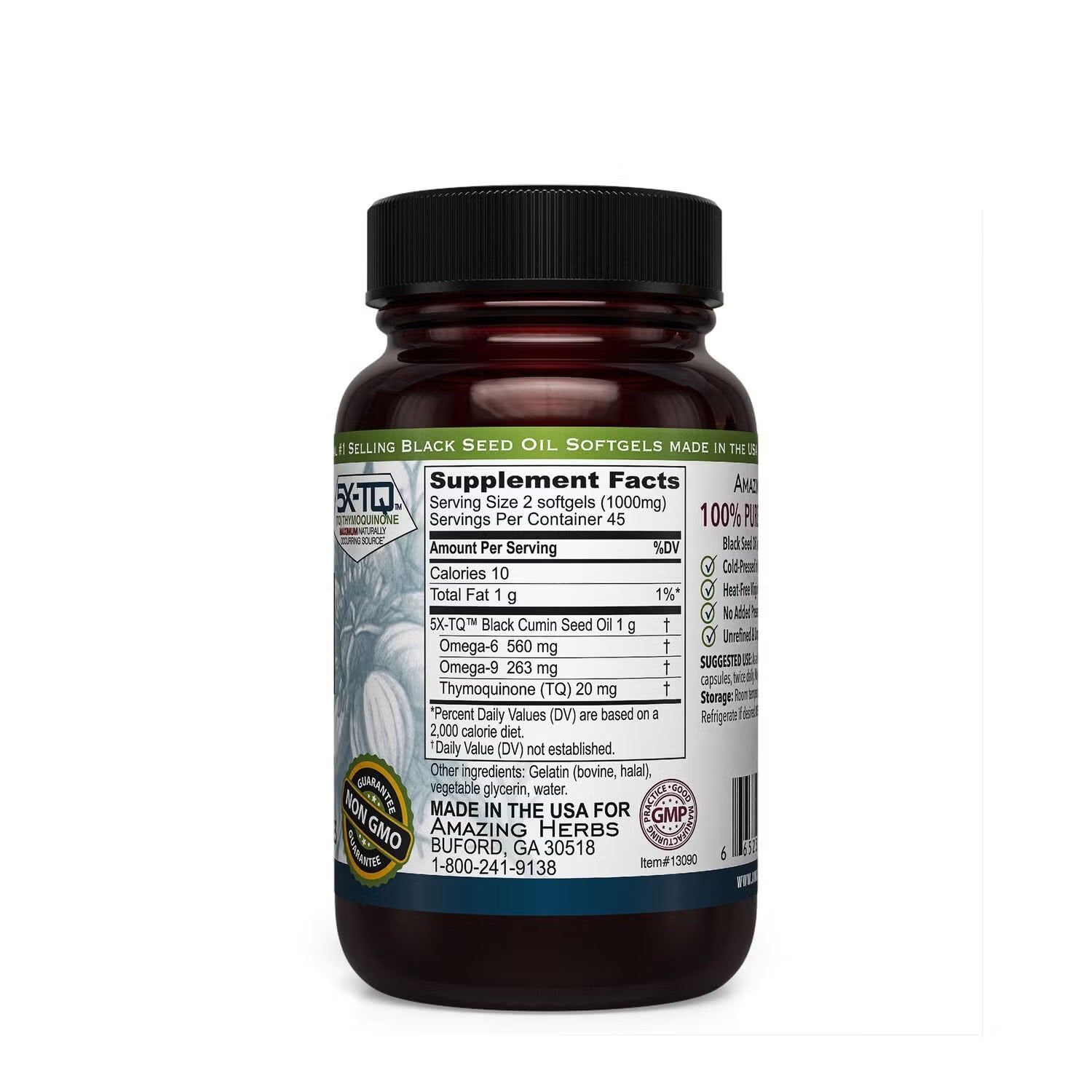Black Seed™ 100% Pure Cold-Pressed Black Cumin Seed Oil - 90 Capsules (45 Servings) Black Seed™ 100% Pure Cold-Pressed Black Cumin Seed Oil - 90 Capsules (45 Servings)