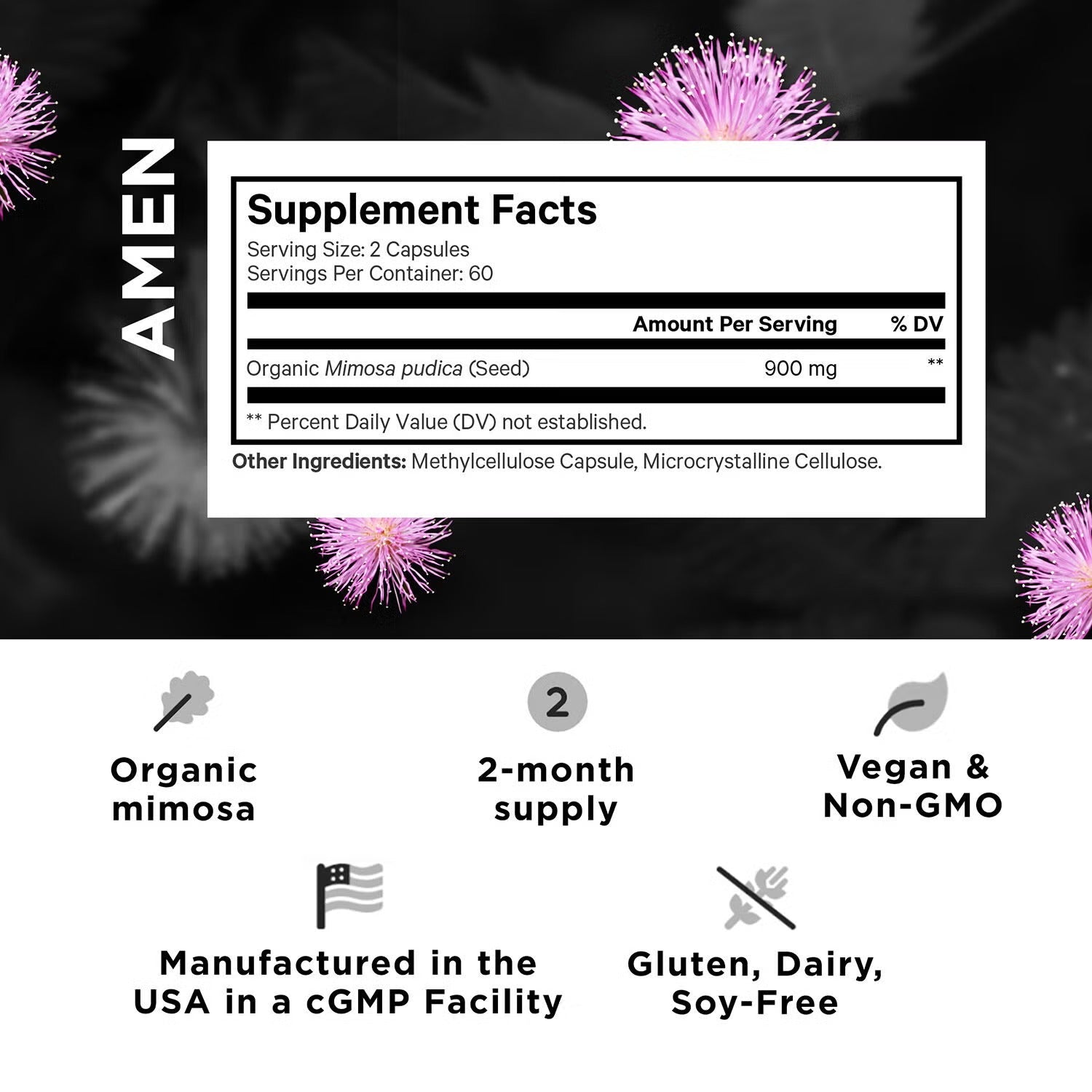 Amen Mimosa Pudica Seed 900 mg - Immune and Digestive Support - 120 Vegetable Capsules (60 Servings) Amen Mimosa Pudica Seed 900 mg - Immune and Digestive Support - 120 Vegetable Capsules (60 Servings)
