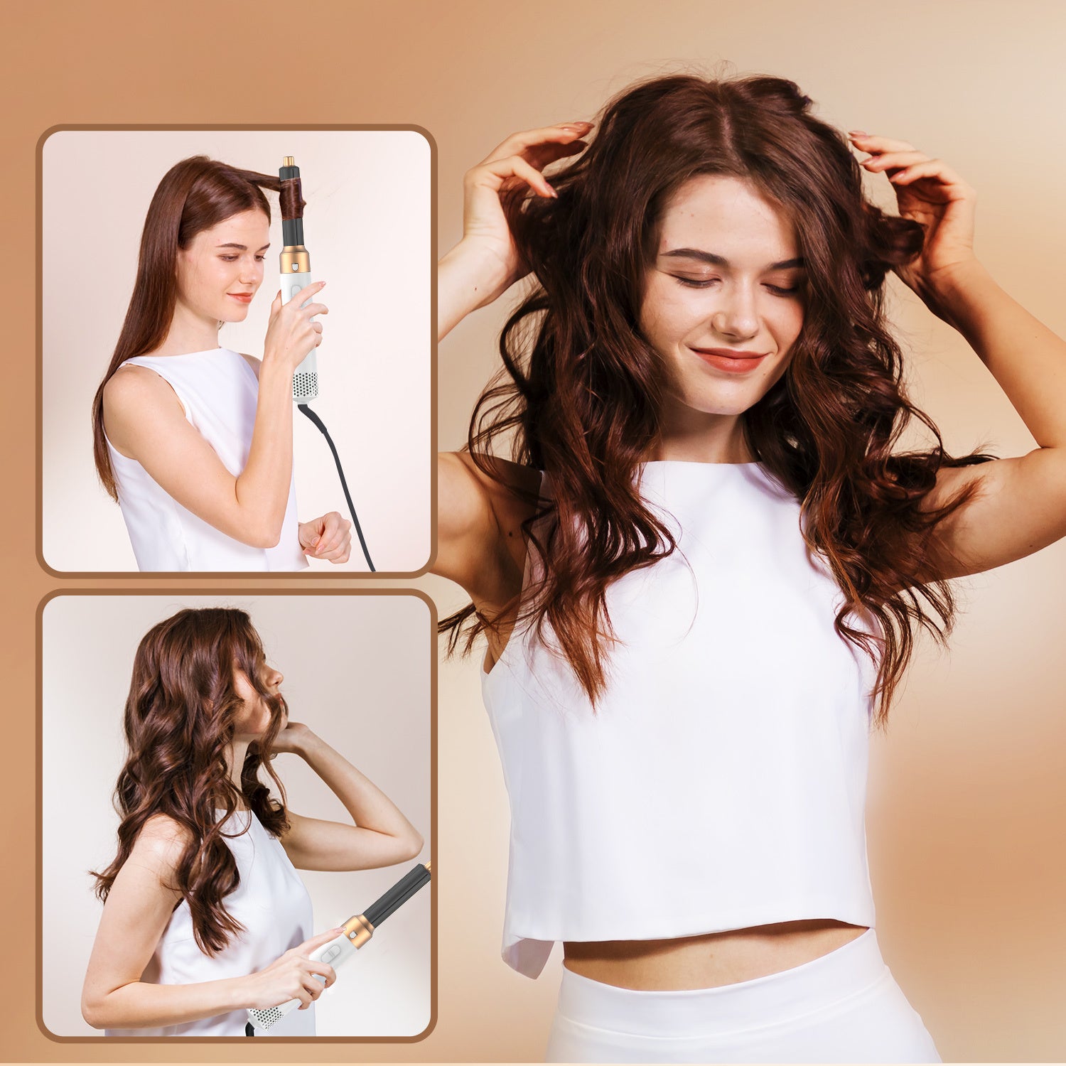 Hair Dryer Brush, Hot Air Brush, 5 In 1 Blow Dryer Brush For Drying Straightening Curling Volumizing Multi Hair Style, White Gold Hair Dryer Brush, Hot Air Brush, 5 In 1 Blow Dryer Brush For Drying Straightening Curling Volumizing Multi Hair Style, White Gold