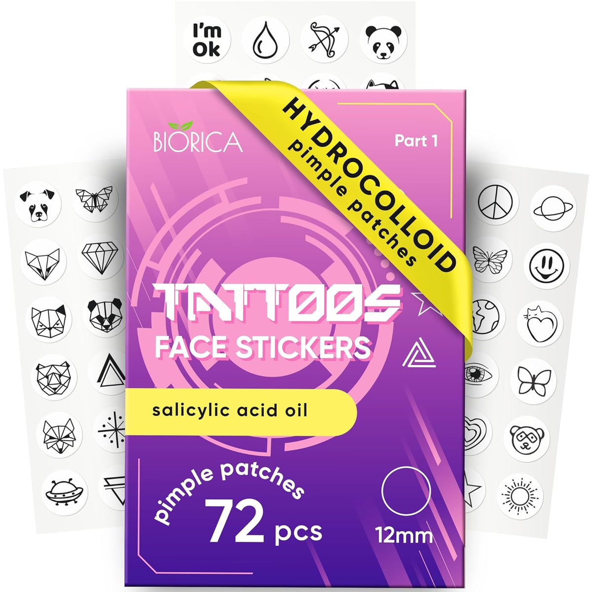 Cute Acne Patches for Face. Hydrocolloid Pimple Patches for Face. Face Tattoo Stickers. 72 Black Pimple Stickers with Hydrocolloid. Zit patches. Zit stickers.