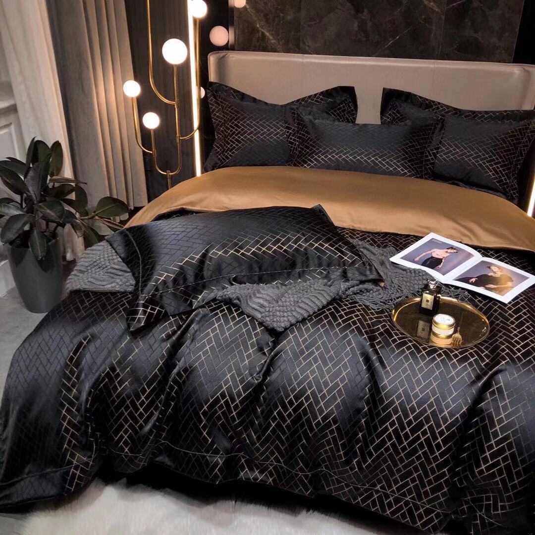 Luxury Retro Style Black Gold 120 Yarn-dyed Jacquard Cotton Bed Four-piece Set Luxury Retro Style Black Gold 120 Yarn-dyed Jacquard Cotton Bed Four-piece Set
