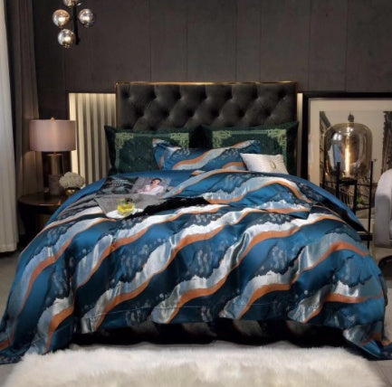 Luxury Retro Style Black Gold 120 Yarn-dyed Jacquard Cotton Bed Four-piece Set Luxury Retro Style Black Gold 120 Yarn-dyed Jacquard Cotton Bed Four-piece Set