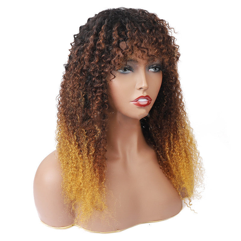 Real Hair Full Mechanism Headgear Three-color Smooth Hair Cover Kinky Curly Wigs Real Hair Full Mechanism Headgear Three-color Smooth Hair Cover Kinky Curly Wigs