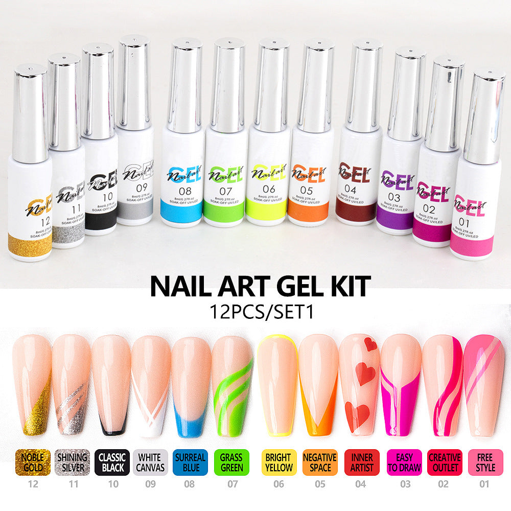 Manicure Drawing Phototherapy Painted Glue 3D Spray Paint Gel 12 Color Set Box Manicure Drawing Phototherapy Painted Glue 3D Spray Paint Gel 12 Color Set Box