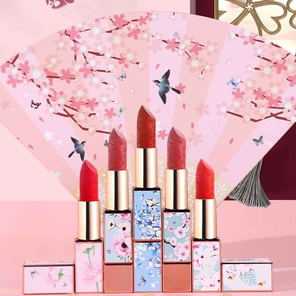 5-color Matte Velvet Lipstick Chinese Carved Long Lasting Lipstick Set Birthday Gift 5-color Matte Velvet Lipstick Chinese Carved Long Lasting Lipstick Set Birthday Gift
