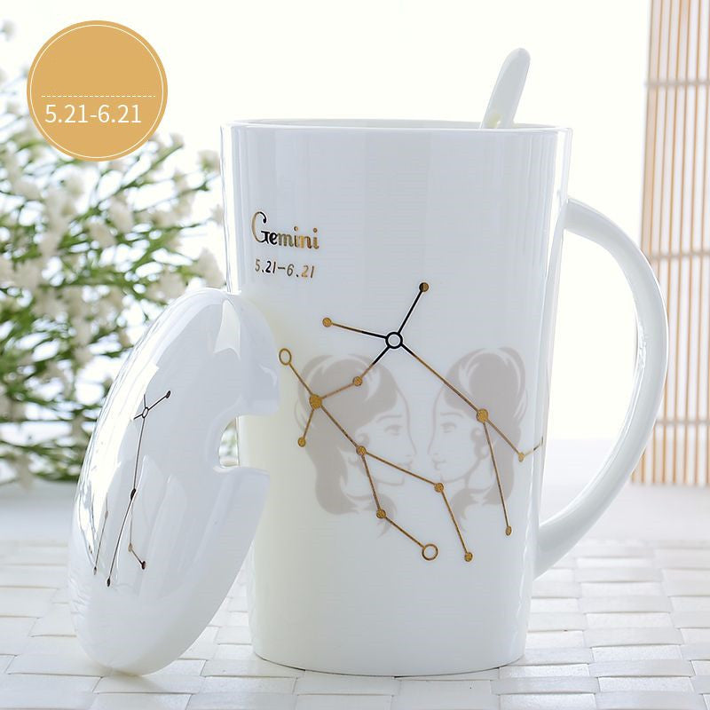 Creative Constellation Mark Ceramic Cup With Lid