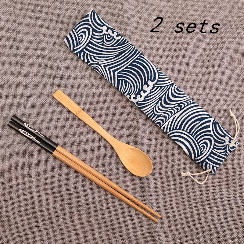 Wooden Chopsticks Spoon Set Travel Portable Tableware