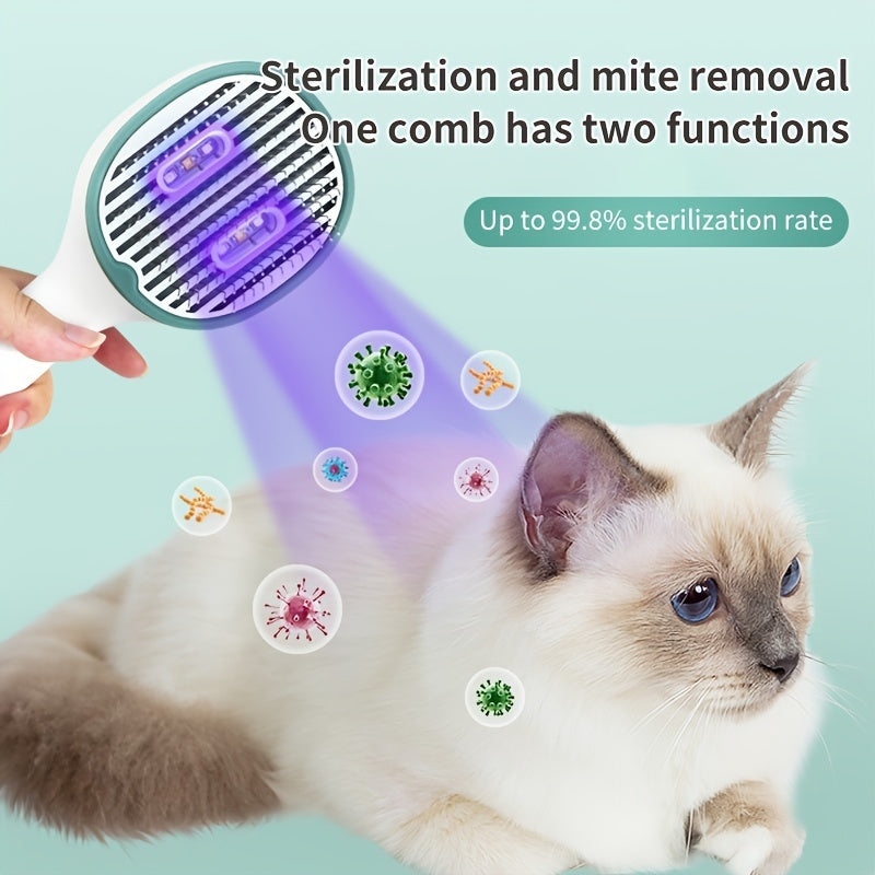 Cat Comb Dog Hair Remover Brush UVC Sterilization Pet Grooming Slicker Needle Comb Cat Sterilization Comb Pet Brush For Shedding And Grooming Self-Cleaning Slicker Brush For Long And Short Hair