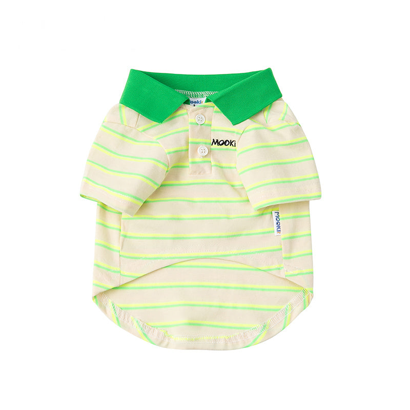 Thin Summer Cotton Green Stripe Polo Shirt Pet Clothes