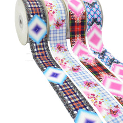 Digital Printing Ribbon Bow Handmade Webbing Satin Gradient Plaid