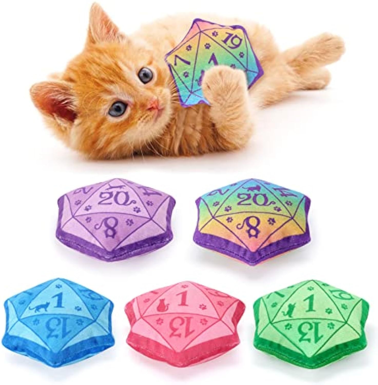 Dice Catnip Toy DND Interactive Cat Toy For Role Playing Tabletop Game Soft Plush Catmint Kitten Teething Chew Pet Supplies Cat Lover Witchy Wizard Gift Ideas