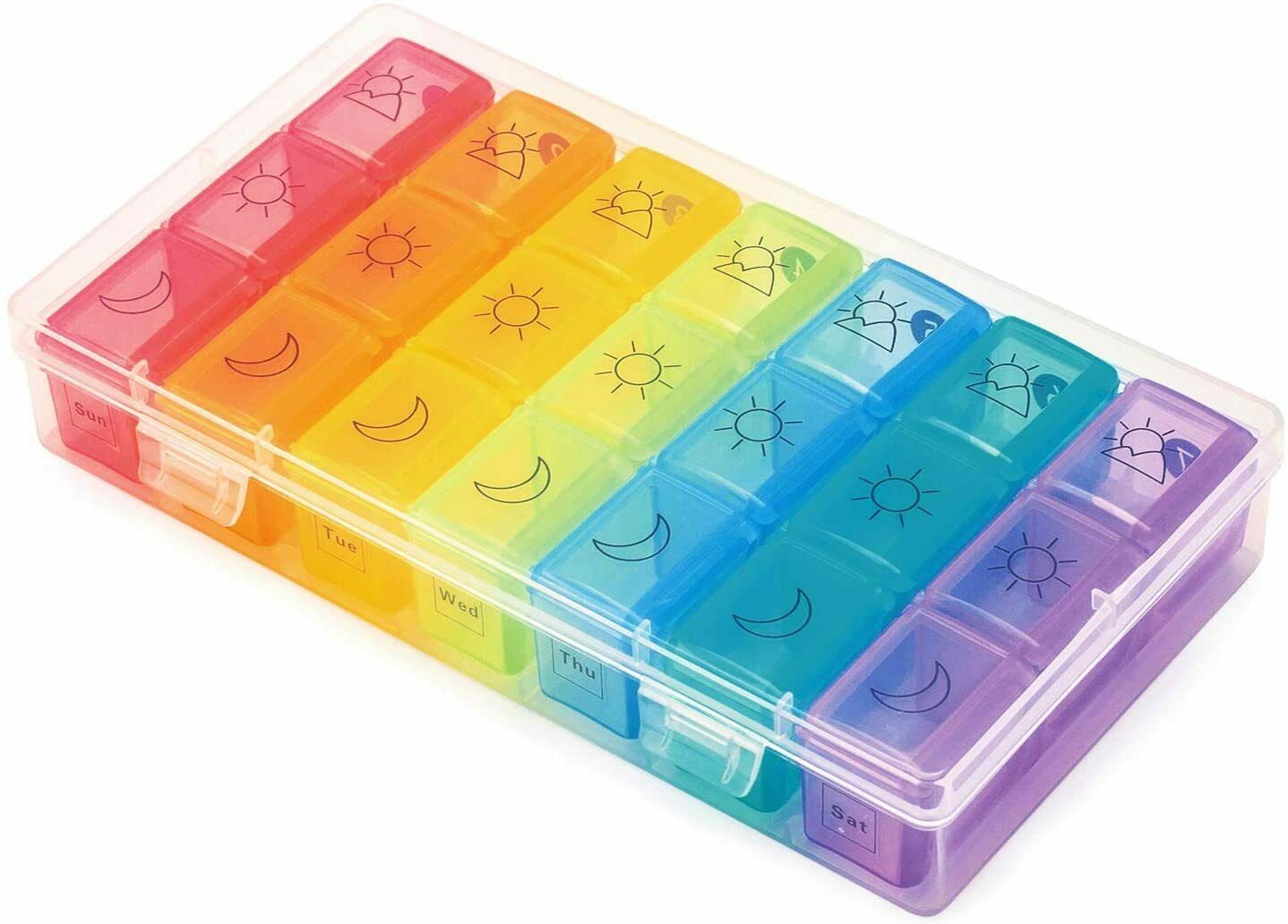 Pill Box Case Organizer Dispenser Weekly Pills Planner AM PM 7 Day Medications