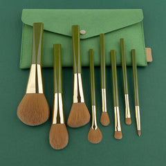 Makeup Brush Set Soft 8 Green Shimmering Brushes