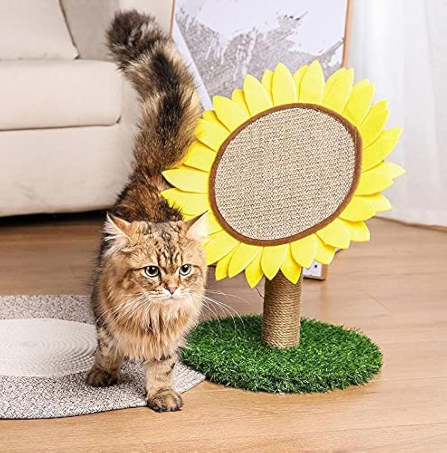 Sisal-Covered Cat Claw Scratcher Pole With Sunflower Cat Scratching Post And Flower Cat Tree Furniture