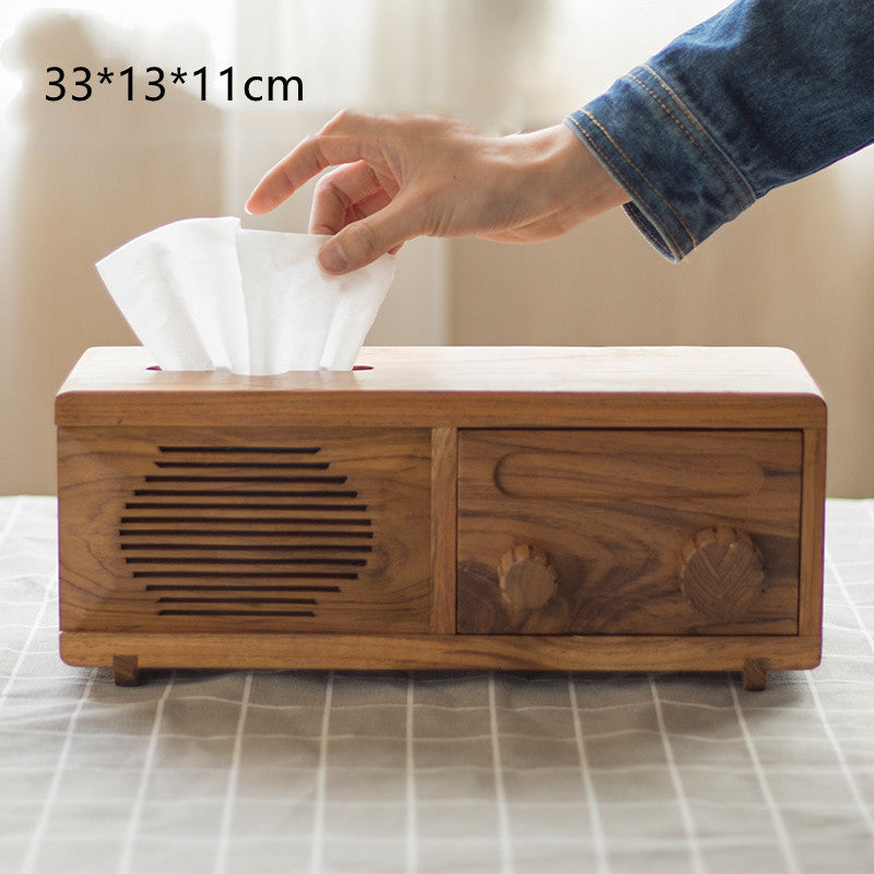 New Chinese Style Solid Wood Radio Tissue Box Ornament