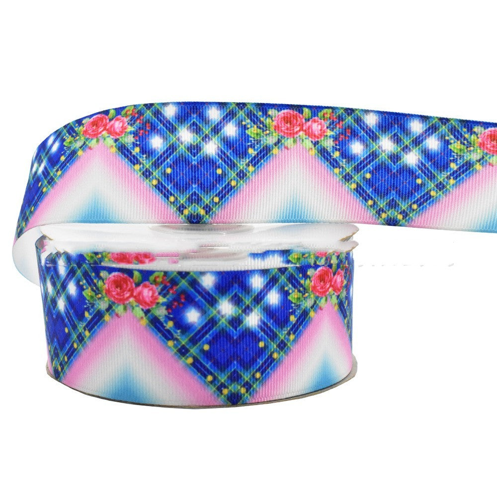 Digital Printing Ribbon Bow Handmade Webbing Satin Gradient Plaid