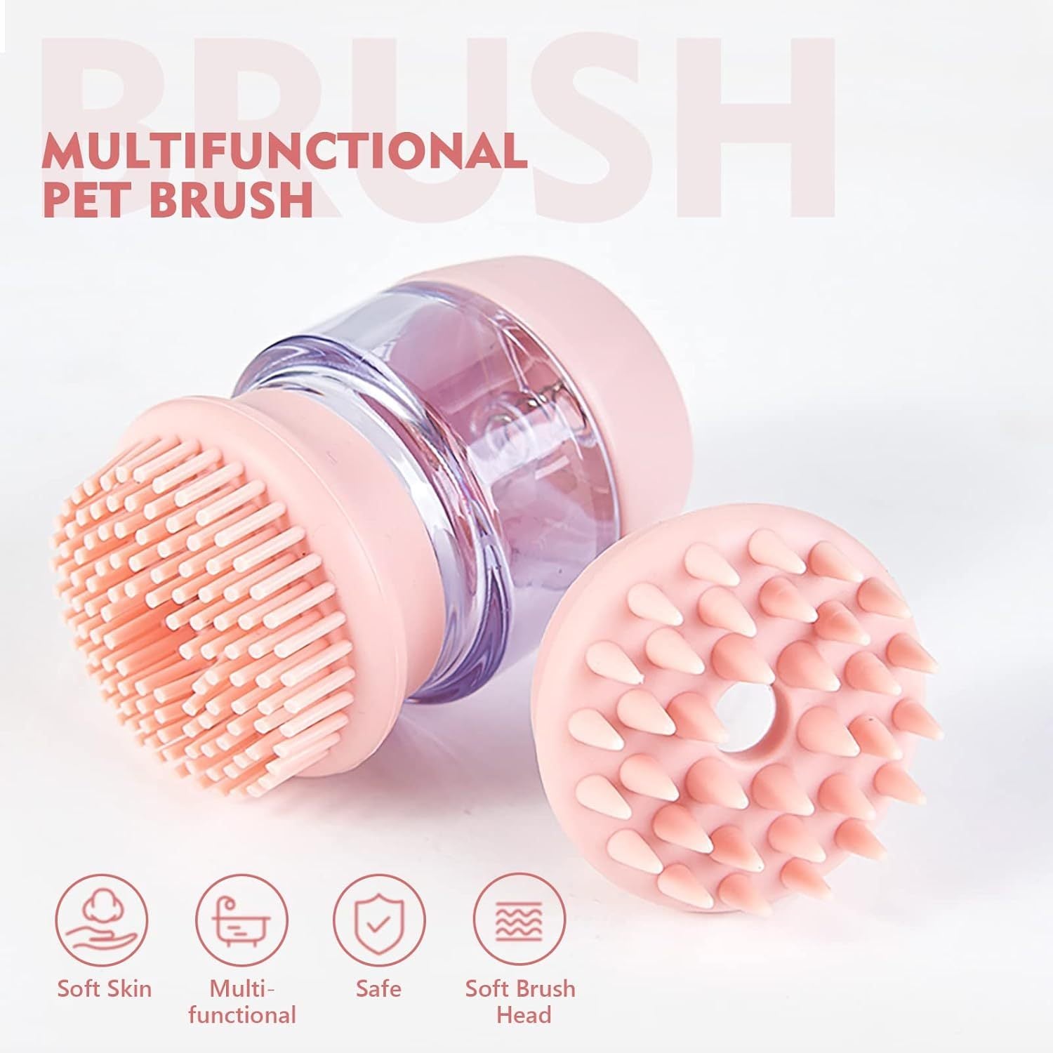 Cat Dog Pet Bath Brush Silicone Cat Dog Grooming Brush Puppy Massage Brush Hair Fur Cleaning Brush With Shampoo Dispenser Double Brush Head