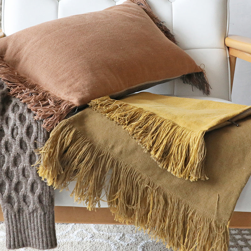 Fashion Solid Color Contrast Color French Imported Cotton And Linen Tassel Cushion