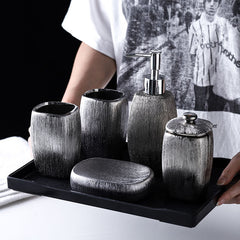 Five-Piece Bathroom Set With Electroplated Silver Ceramic Wash