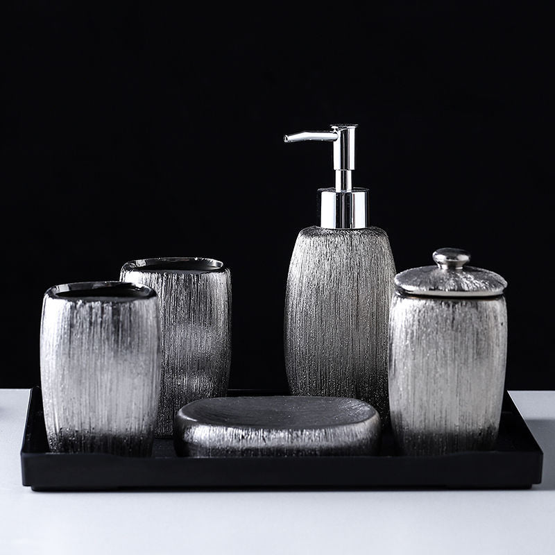 Five-Piece Bathroom Set With Electroplated Silver Ceramic Wash