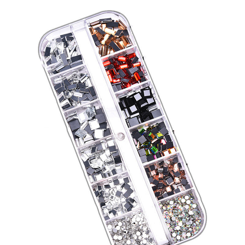 Nail Art Accessories Square Flat Bottom Shaped Rhinestone 12-compartment Storage Box