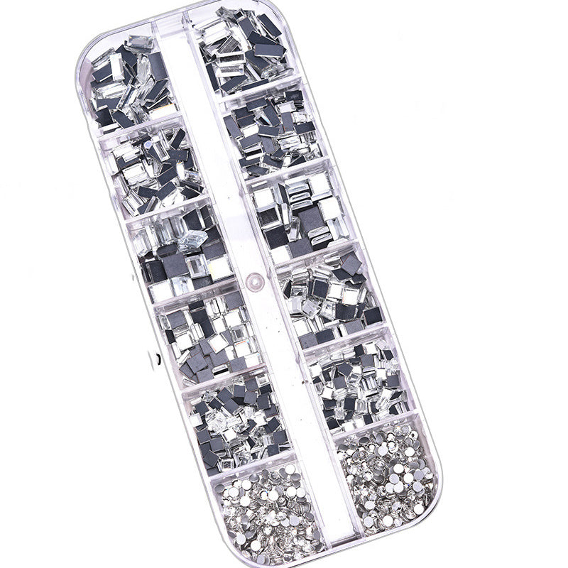 Nail Art Accessories Square Flat Bottom Shaped Rhinestone 12-compartment Storage Box