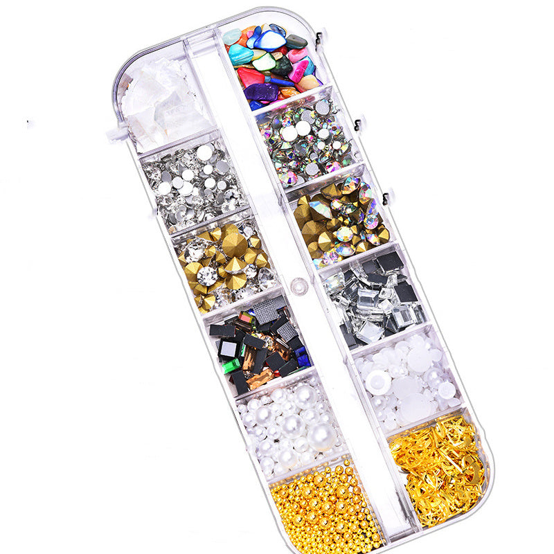 Nail Art Accessories Square Flat Bottom Shaped Rhinestone 12-compartment Storage Box