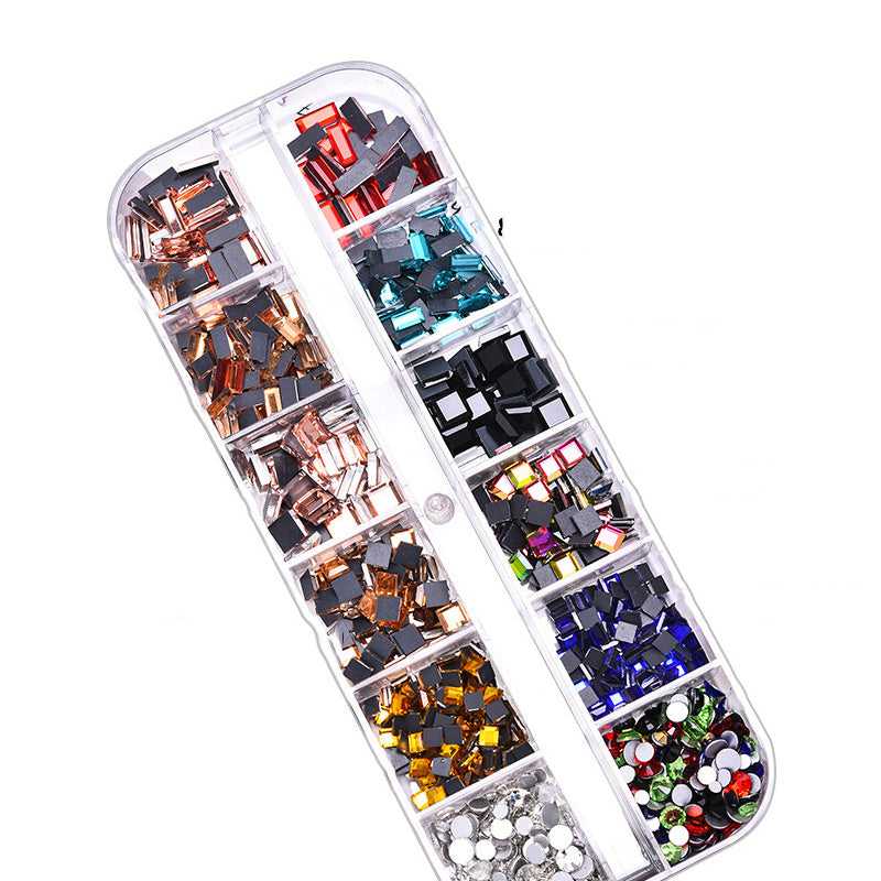 Nail Art Accessories Square Flat Bottom Shaped Rhinestone 12-compartment Storage Box