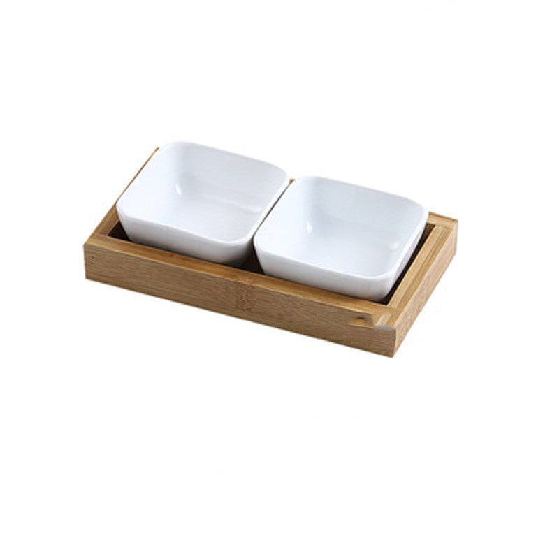 Japan Style Ceramic Fruits Plates with Bamboo Serving Tray