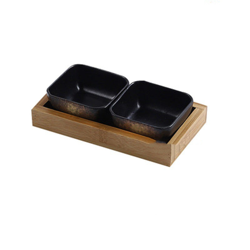 Japan Style Ceramic Fruits Plates with Bamboo Serving Tray