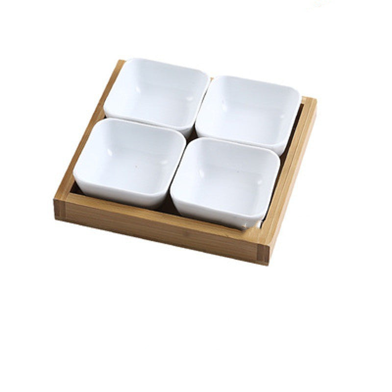 Japan Style Ceramic Fruits Plates with Bamboo Serving Tray