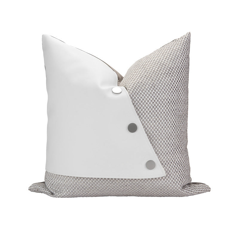 Pillow Beige Square Pillow Stitching White Leather