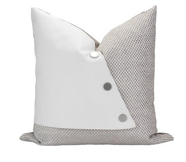 Pillow Beige Square Pillow Stitching White Leather