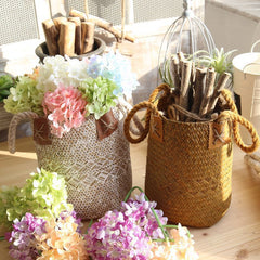 Rural Style Storage Of Natural Straw Woven Flower Pots