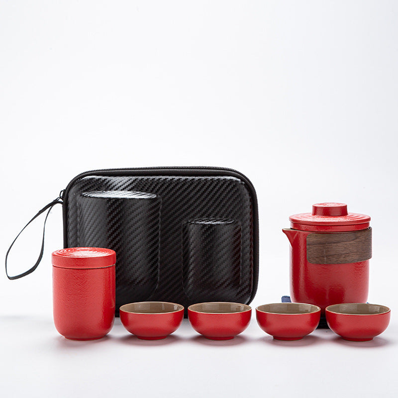 Glass Kuai Ke Cup One Pot Four Cups With Tea Caddy Portable Travel Tea Set