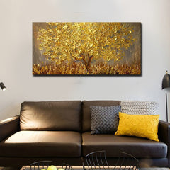 Hand Painted Large Palette 3D Knife Gold Tree Painting Modern Landscape Oil Painting On Canvas Wall Art Picture For Living Room