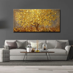 Hand Painted Large Palette 3D Knife Gold Tree Painting Modern Landscape Oil Painting On Canvas Wall Art Picture For Living Room