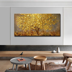 Hand Painted Large Palette 3D Knife Gold Tree Painting Modern Landscape Oil Painting On Canvas Wall Art Picture For Living Room