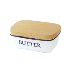 Japanese Style Enamel Food Storage Box Cute Rectangular Wooden Lid Butter Box Butter Box