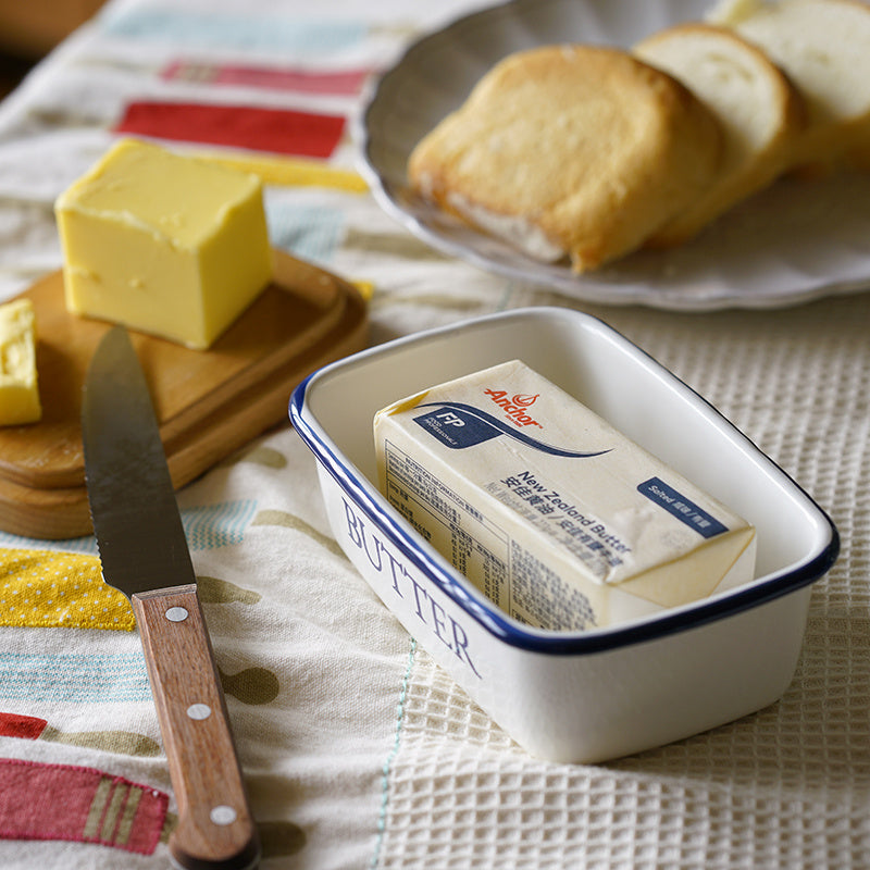 Japanese Style Enamel Food Storage Box Cute Rectangular Wooden Lid Butter Box Butter Box