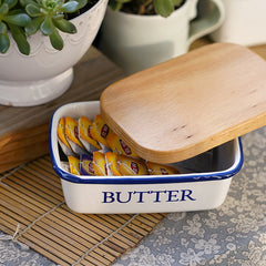 Japanese Style Enamel Food Storage Box Cute Rectangular Wooden Lid Butter Box Butter Box