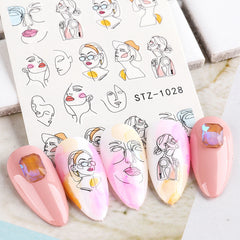 Ins Retro Face Black Line Nail Watermark Sticker French Art Nails