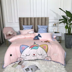 Cotton Satin Cartoon Appliqu Embroidered Princess Wind Bedding Kit