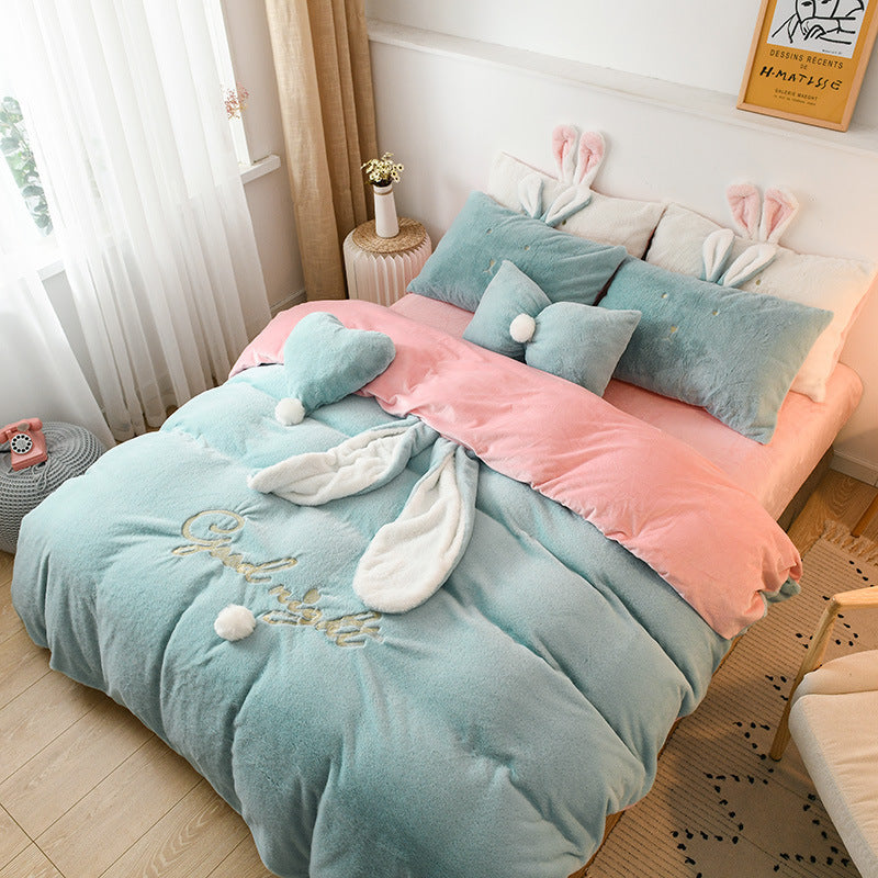 Tutu Velvet Four-piece Princess Style Baby Velvet Bed Sheet Duvet Cover Girl Heart Coral Velvet Warm Bedding Thickening